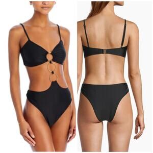 Ramy Brook NWT Zayla O-Ring One-Piece Swimsuit Black Size XS Adjustable Strap